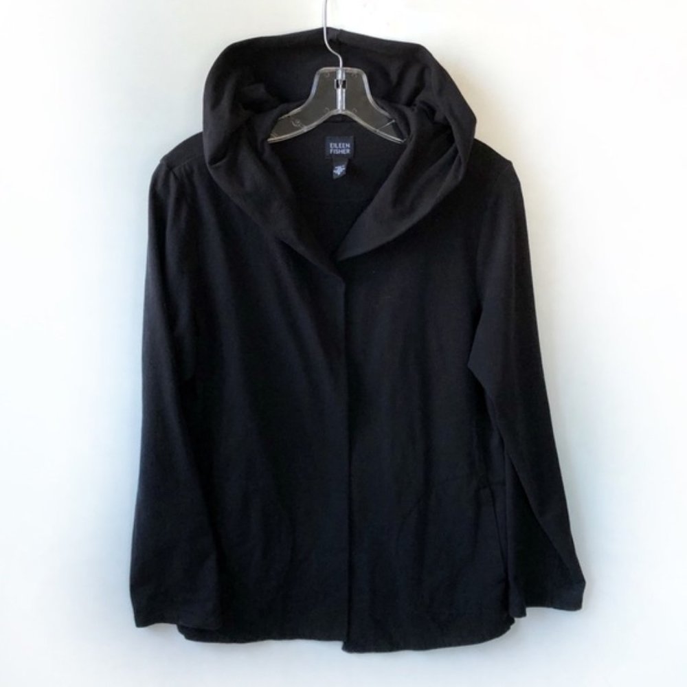 Eileen Fisher Black Open Hooded Jacket W/ Pockets